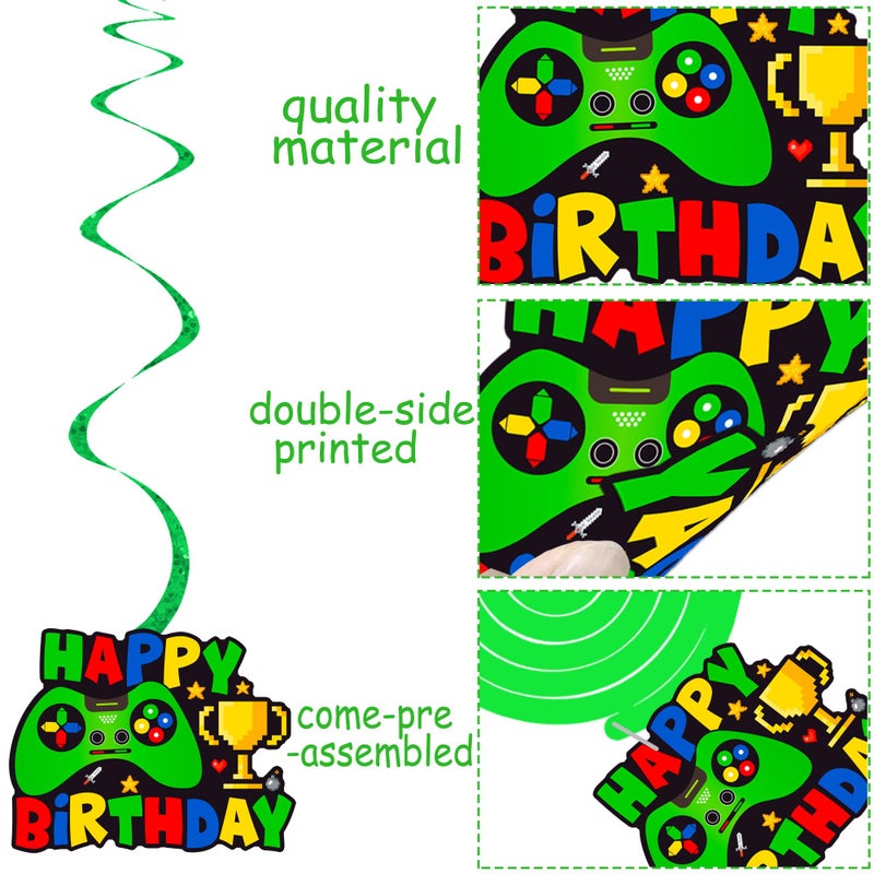 umoni Green Video Game Hanging Swirls 20Pcs Gamer Birthday Party Decorations Game On Birthday Hanging Decoraiton Gaming Ceiling Streamers for Game Level Up Party Supplies - Image 4